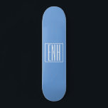 Bold Modern 3 Initials Monogram | Soft Blue Skateboard<br><div class="desc">White text & white frame on sky blue (or chose your own colour).</div>
