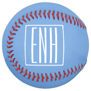 Bold Modern 3 Initials Monogram Soft Blue Softball