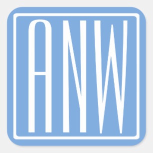 Bold Modern 3 Initials Monogram   Soft Blue Square Sticker