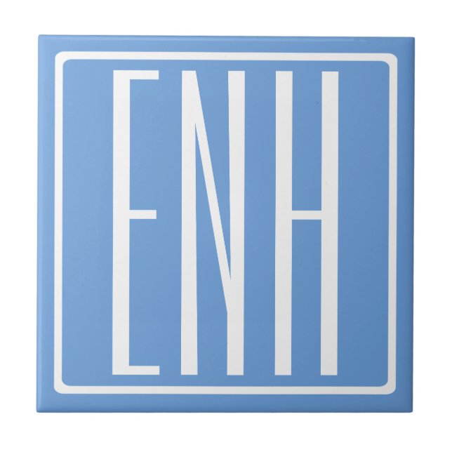 Bold Modern 3 Initials Monogram | Soft Blue Tile (Front)