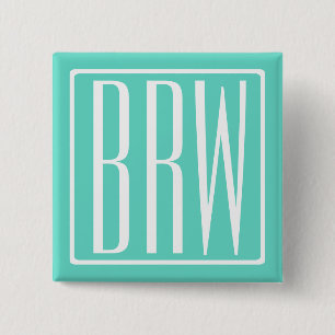 Bold Modern 3 Initials Monogram   White On Aqua 2 Inch Square Button