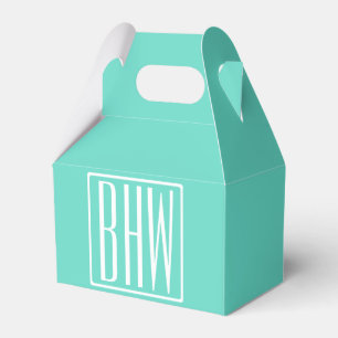 Bold Modern 3 Initials Monogram White On Aqua Favor Box
