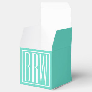 Bold Modern 3 Initials Monogram   White On Aqua Favor Box