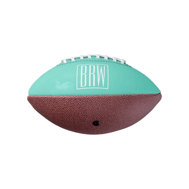 Bold Modern 3 Initials Monogram | White On Aqua Football (Rotated 270)