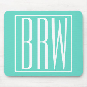 Bold Modern 3 Initials Monogram White On Aqua Mouse Pad