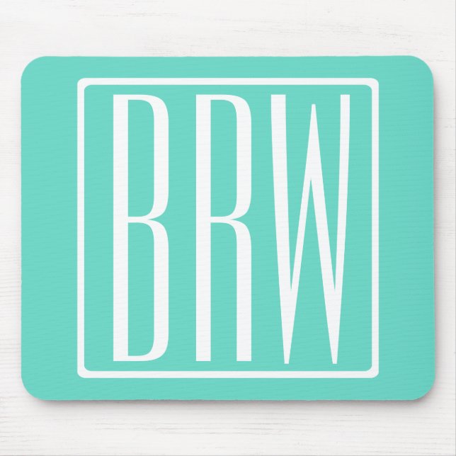 Bold Modern 3 Initials Monogram | White On Aqua Mouse Pad (Front)