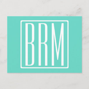 Bold Modern 3 Initials Monogram   White On Aqua Postcard