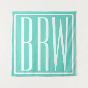 Bold Modern 3 Initials Monogram White On Aqua Tapestry