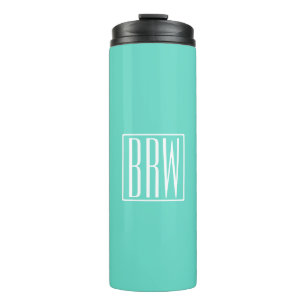 Bold Modern 3 Initials Monogram   White On Aqua Thermal Tumbler