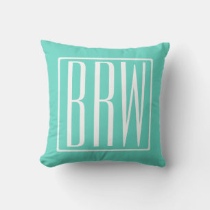 Bold Modern 3 Initials Monogram   White On Aqua Throw Pillow