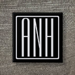 Bold Modern 3 Initials Monogram | White On Black 2 Inch Square Button<br><div class="desc">Classy,  bold & modern.</div>