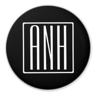 Bold Modern 3 Initials Monogram White On Black Ceramic Knob