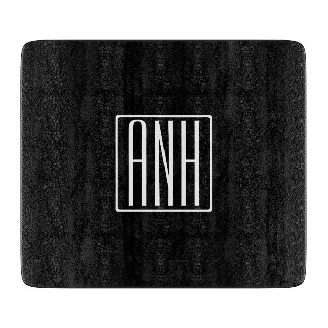 Bold Modern 3 Initials Monogram | White On Black Cutting Board (Front)