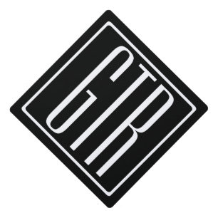 Bold Modern 3 Initials Monogram   White On Black Graduation Cap Topper