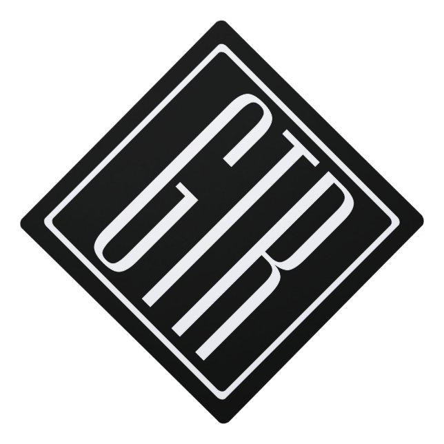 Bold Modern 3 Initials Monogram | White On Black Graduation Cap Topper (Front)