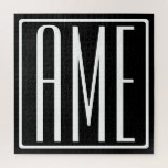 Bold Modern 3 Initials Monogram | White On Black Jigsaw Puzzle<br><div class="desc">Classy,  bold & modern.</div>