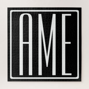 Bold Modern 3 Initials Monogram   White On Black Jigsaw Puzzle