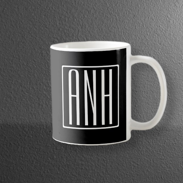 Bold Modern 3 Initials Monogram | White On Black Mug (Creator Uploaded)