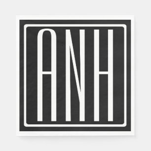 Bold Modern 3 Initials Monogram   White On Black Napkin