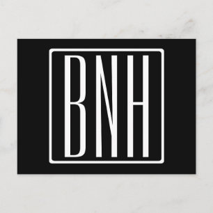 Bold Modern 3 Initials Monogram   White On Black Postcard