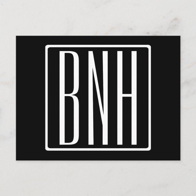 Bold Modern 3 Initials Monogram | White On Black Postcard (Front)