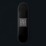 Bold Modern 3 Initials Monogram | White On Black Skateboard<br><div class="desc">Classy,  bold & modern.</div>