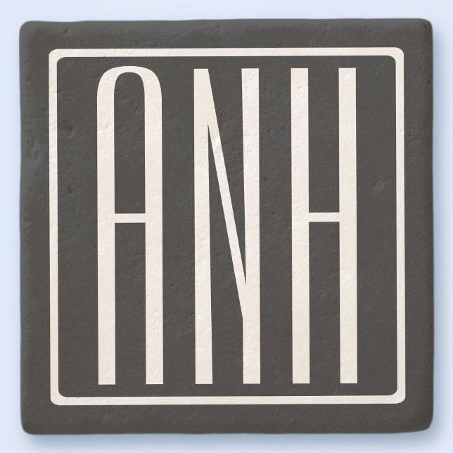 Bold Modern 3 Initials Monogram | White On Black Stone Coaster (Creator Uploaded)