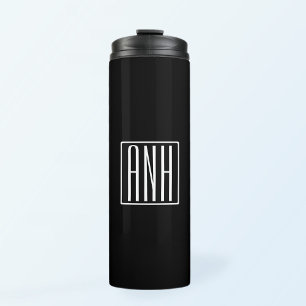 Bold Modern 3 Initials Monogram   White On Black Thermal Tumbler
