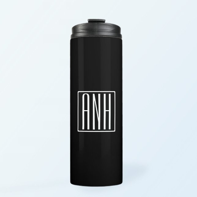 Bold Modern 3 Initials Monogram | White On Black Thermal Tumbler (Creator Uploaded)