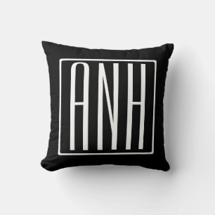Bold Modern 3 Initials Monogram White On Black Throw Pillow