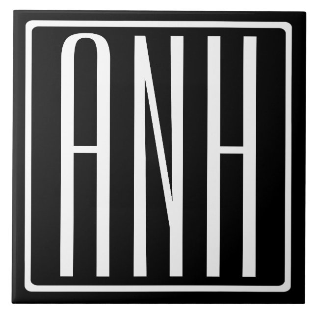 Bold Modern 3 Initials Monogram | White On Black Tile (Front)
