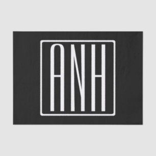 Bold Modern 3 Initials Monogram   White On Black Tissue Paper