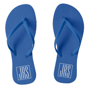 Bold Modern 3 Initials Monogram White On Blue Flip Flops