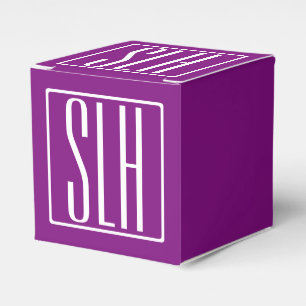 Bold Modern 3 Initials Monogram   White & Purple Favor Box