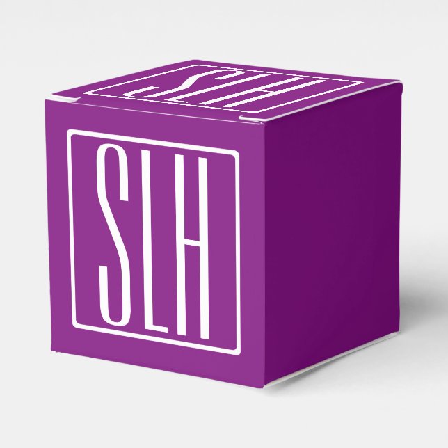 Bold Modern 3 Initials Monogram | White & Purple Favor Box (Front Side)