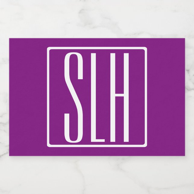 Bold Modern 3 Initials Monogram | White & Purple Food Label (Single Label)