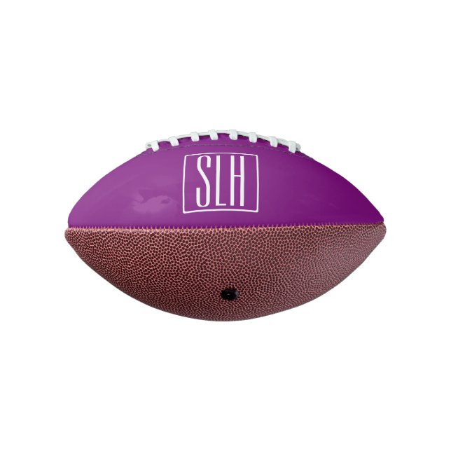 Bold Modern 3 Initials Monogram | White & Purple Football (Rotated 270)