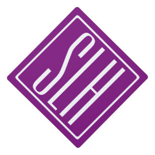 Bold Modern 3 Initials Monogram   White & Purple Graduation Cap Topper