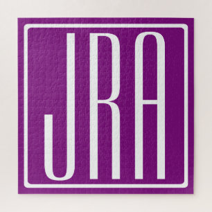 Bold Modern 3 Initials Monogram   White & Purple Jigsaw Puzzle