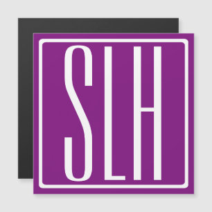 Bold Modern 3 Initials Monogram White & Purple Magnetic Invitation