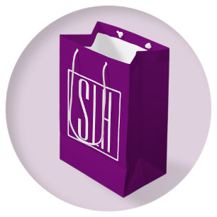 Bold Modern 3 Initials Monogram   White & Purple Medium Gift Bag