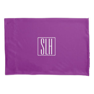Bold Modern 3 Initials Monogram   White & Purple Pillowcase