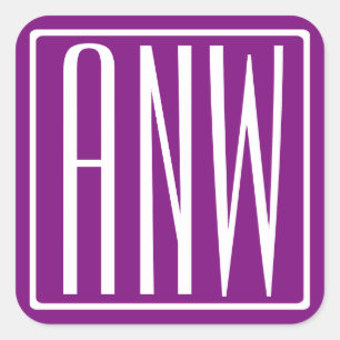 Bold Modern 3 Initials Monogram   White & Purple Square Sticker