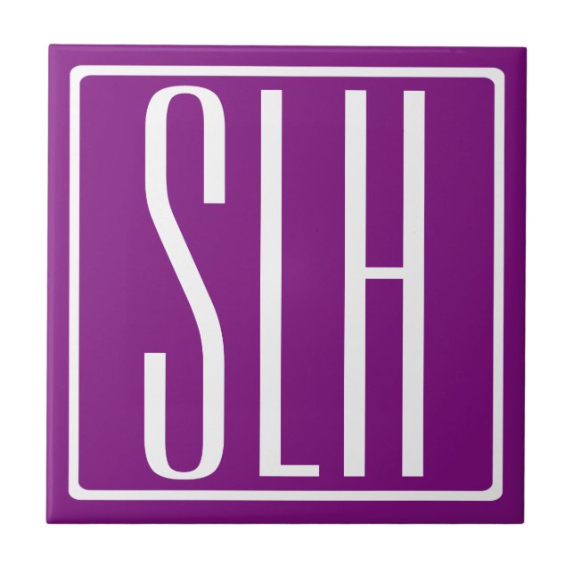 Bold Modern 3 Initials Monogram | White & Purple Tile (Front)