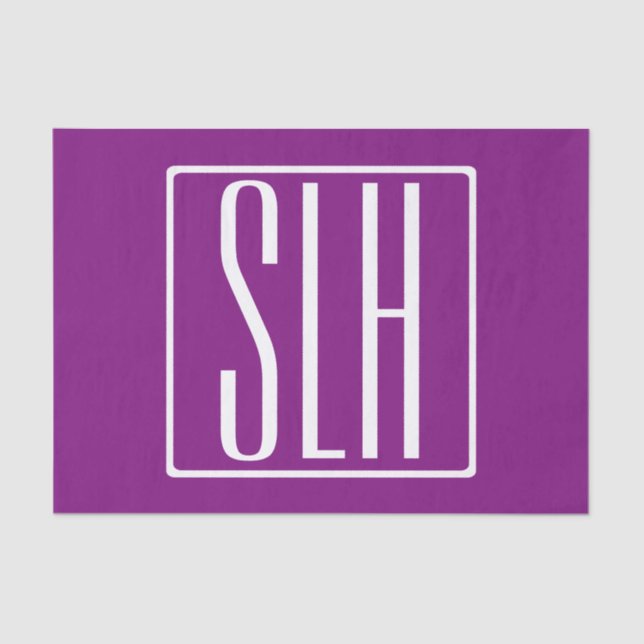 Bold Modern 3 Initials Monogram | White & Purple Tissue Paper (Front)