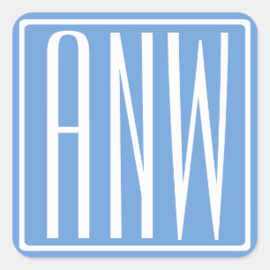Bold Modern 3 Initials Monogram   White & Sky Blue Square Sticker