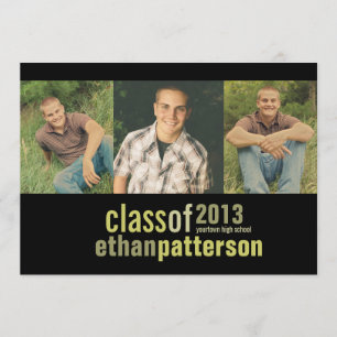 Bold Modern 3 Photo Graduation Party Announcment Invitation