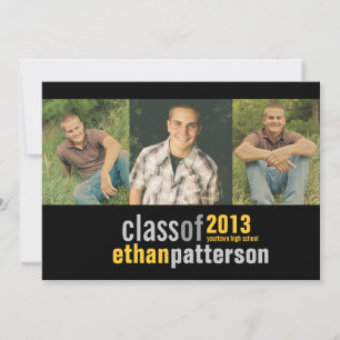 Bold Modern 3 Photo Graduation Party Announcment Invitation