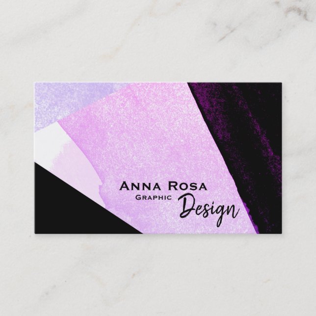 *~* Bold Modern Abstract Geometric Black Blue Pink Business Card (Front)