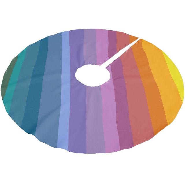 Bold Modern Abstract Vibrant Rainbow Stripes Art Brushed Polyester Tree Skirt (Angled)